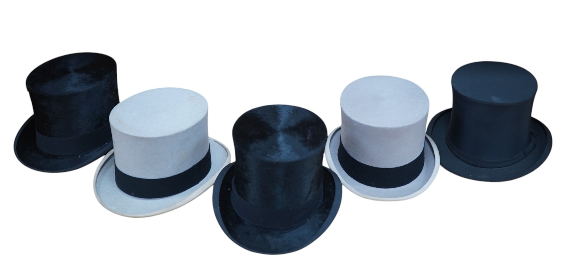 A group of five assorted top and bowler hats, boxed. Condition- varies